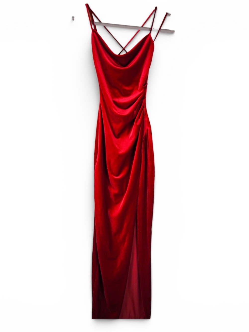 Windsor Red Velvet Cowl Neckline Maxi Dress Women Size XS Prom Wedding Holiday